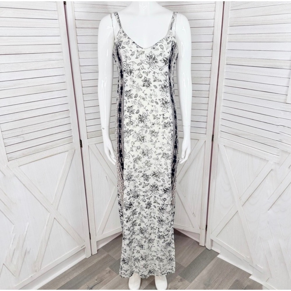 O'Neill Floral Paisley Maxi‎ Dress Womens Small White Black Excellent Boho Strap